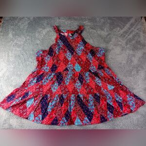 Torrid Women's Size 0/Large Baby Doĺl Top Red Blue Patchwork Bandana